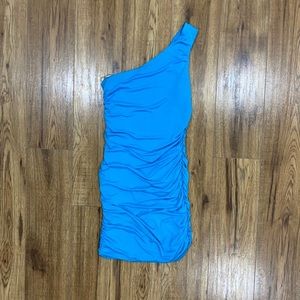Baby blue retro style one shoulder bodycon dress